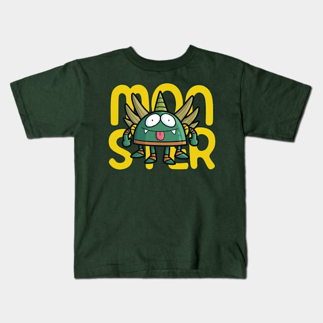 Funny Mocking Green Monster Kids T-Shirt by Jocularity Art